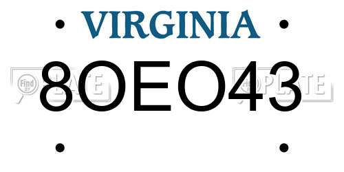 8OEO43 Virginia License Plate
