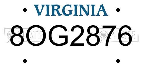 8OG2876 Virginia License Plate