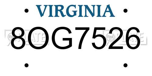 8OG7526 Virginia License Plate