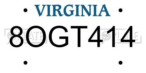 8OGT414 Virginia License Plate