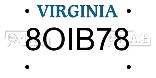 8OIB78 Virginia License Plate