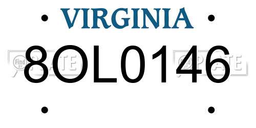 8OL0146 Virginia License Plate