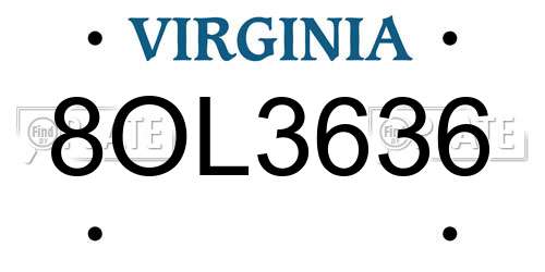 8OL3636 Virginia License Plate