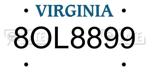 8OL8899 Virginia License Plate