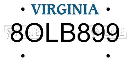 8OLB899 Virginia License Plate