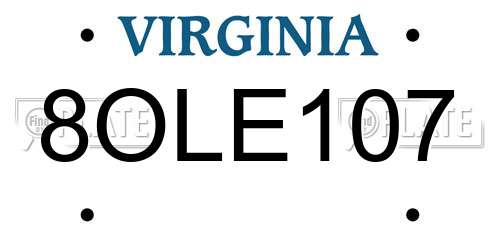 8OLE107 Virginia License Plate