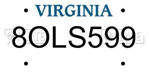 8OLS599 Virginia License Plate