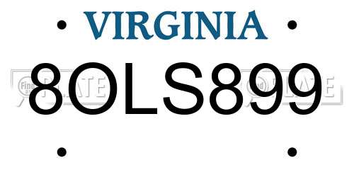 8OLS899 Virginia License Plate