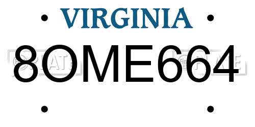 8OME664 Virginia License Plate