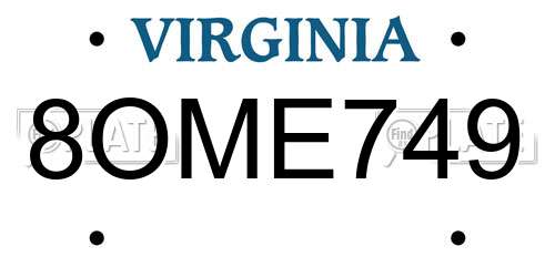 8OME749 Virginia License Plate
