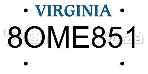 8OME851 Virginia License Plate