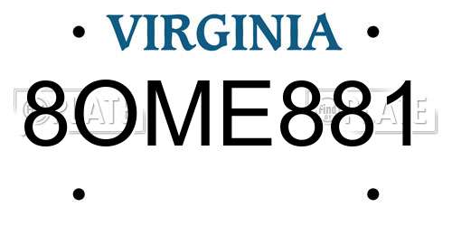 8OME881 Virginia License Plate