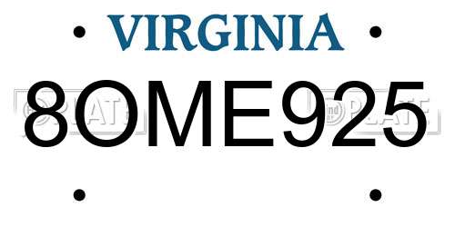 8OME925 Virginia License Plate
