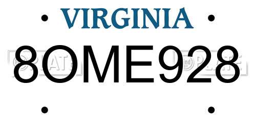 8OME928 Virginia License Plate