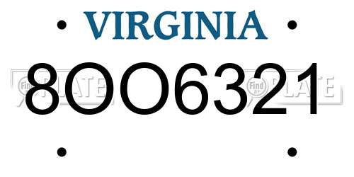8OO6321 Virginia License Plate