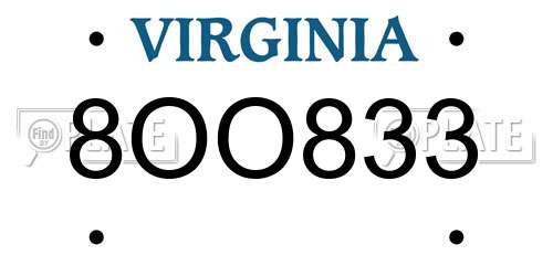 8OO833 Virginia License Plate