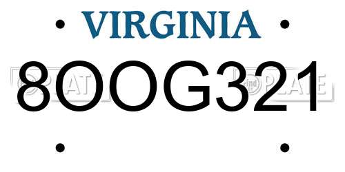 8OOG321 Virginia License Plate