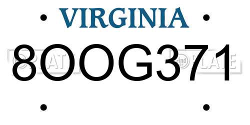 8OOG371 Virginia License Plate