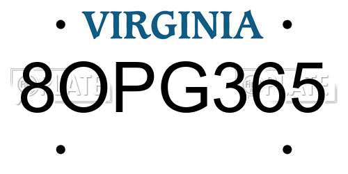 8OPG365 Virginia License Plate