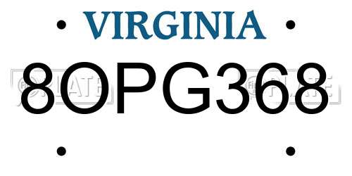 8OPG368 Virginia License Plate