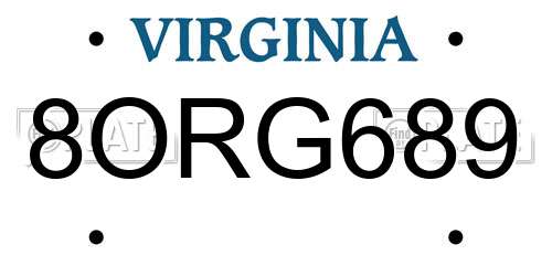 8ORG689 Virginia License Plate