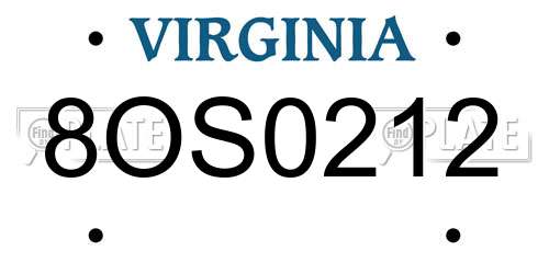 8OS0212 Virginia License Plate