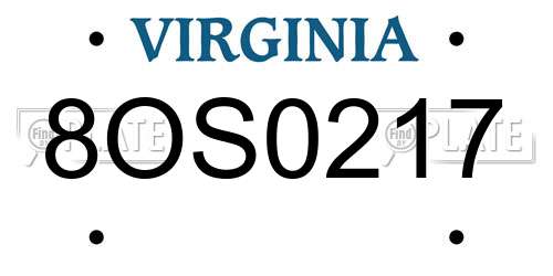8OS0217 Virginia License Plate