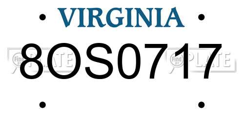 8OS0717 Virginia License Plate