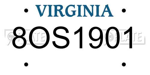 8OS1901 Virginia License Plate