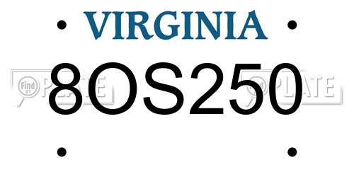 8OS250 Virginia License Plate
