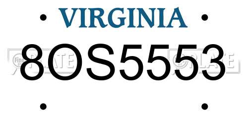 8OS5553 Virginia License Plate
