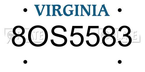 8OS5583 Virginia License Plate