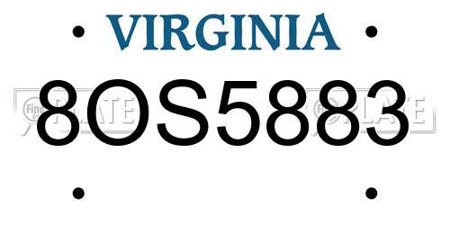 8OS5883 Virginia License Plate