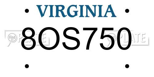 8OS750 Virginia License Plate