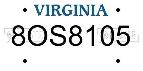 8OS8105 Virginia License Plate