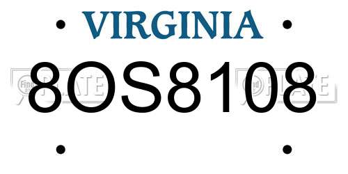 8OS8108 Virginia License Plate