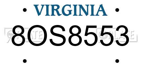 8OS8553 Virginia License Plate