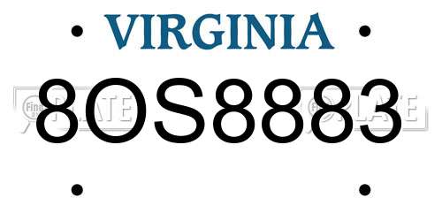 8OS8883 Virginia License Plate