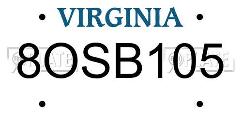 8OSB105 Virginia License Plate