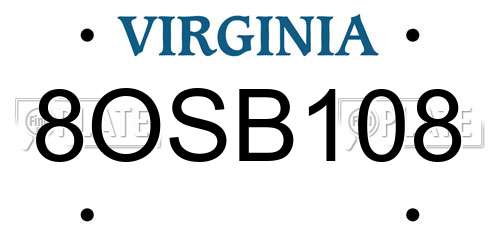 8OSB108 Virginia License Plate