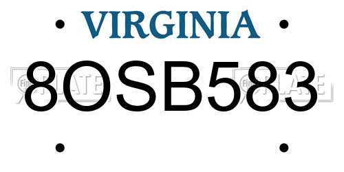 8OSB583 Virginia License Plate