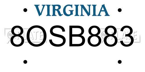 8OSB883 Virginia License Plate
