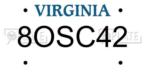 8OSC42 Virginia License Plate