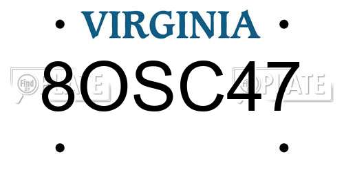 8OSC47 Virginia License Plate