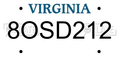 8OSD212 Virginia License Plate
