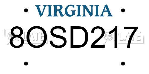 8OSD217 Virginia License Plate