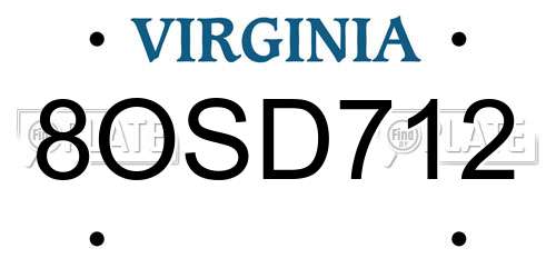 8OSD712 Virginia License Plate