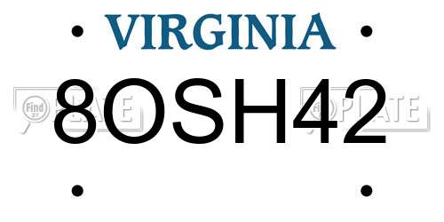 8OSH42 Virginia License Plate
