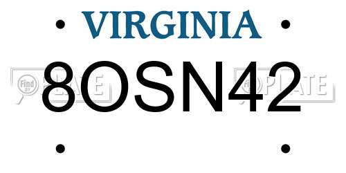 8OSN42 Virginia License Plate