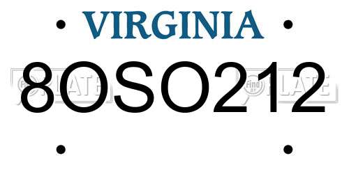 8OSO212 Virginia License Plate